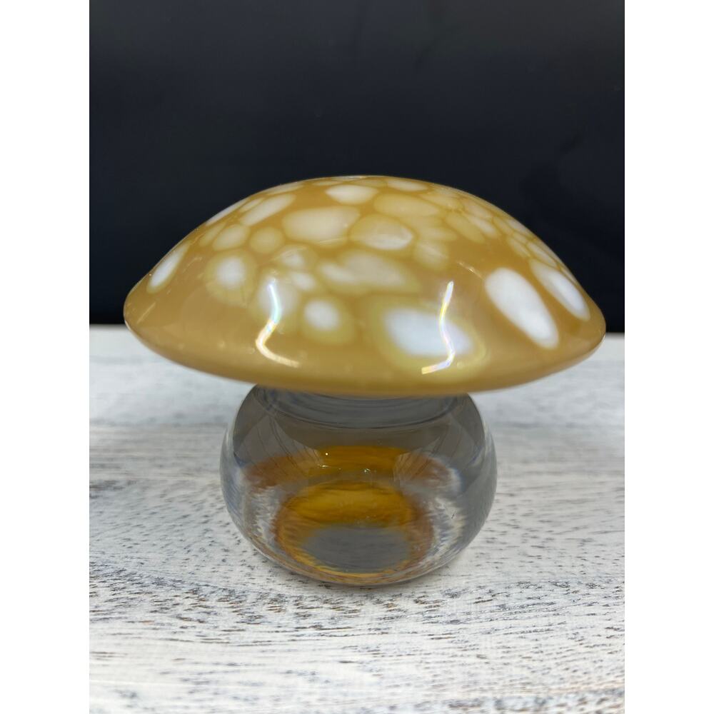 MID CENTURY ORREFORS SWEDEN CRYSTAL ART GLASS MUSHROOM PAPERWEIGHT SIGNED